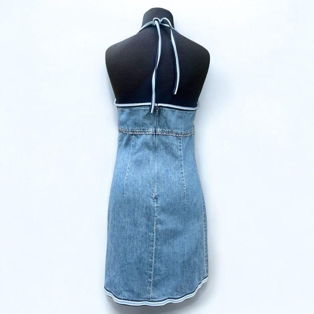 Old Navy Vintage Y2K Blue Denim Halter Empire Waist Mini Dress | Women’s 8 - Picture 3 of 6